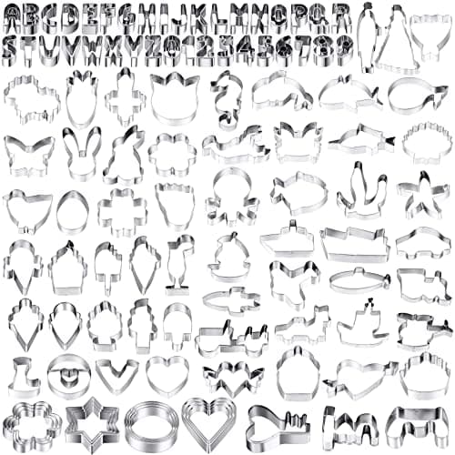 Yinder 108 Pcs Metal Cookie Cutters Stainless Steel Biscuit Cutter Molds | Steel Molds with A-Z 0-9 Letters Numbers, Round Flower Vehicle Sea Life Ice Cream Fruit Designs, For Holiday Baking