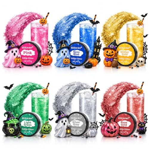 Edible Glitter - 6 Colors Luster Dust Edible, Food Grade Cake Decorating Shimmering Glitter for Drinks, Powder Glitter for Fondant, Chocolate, Candy, Cookie- 3g, Vegan