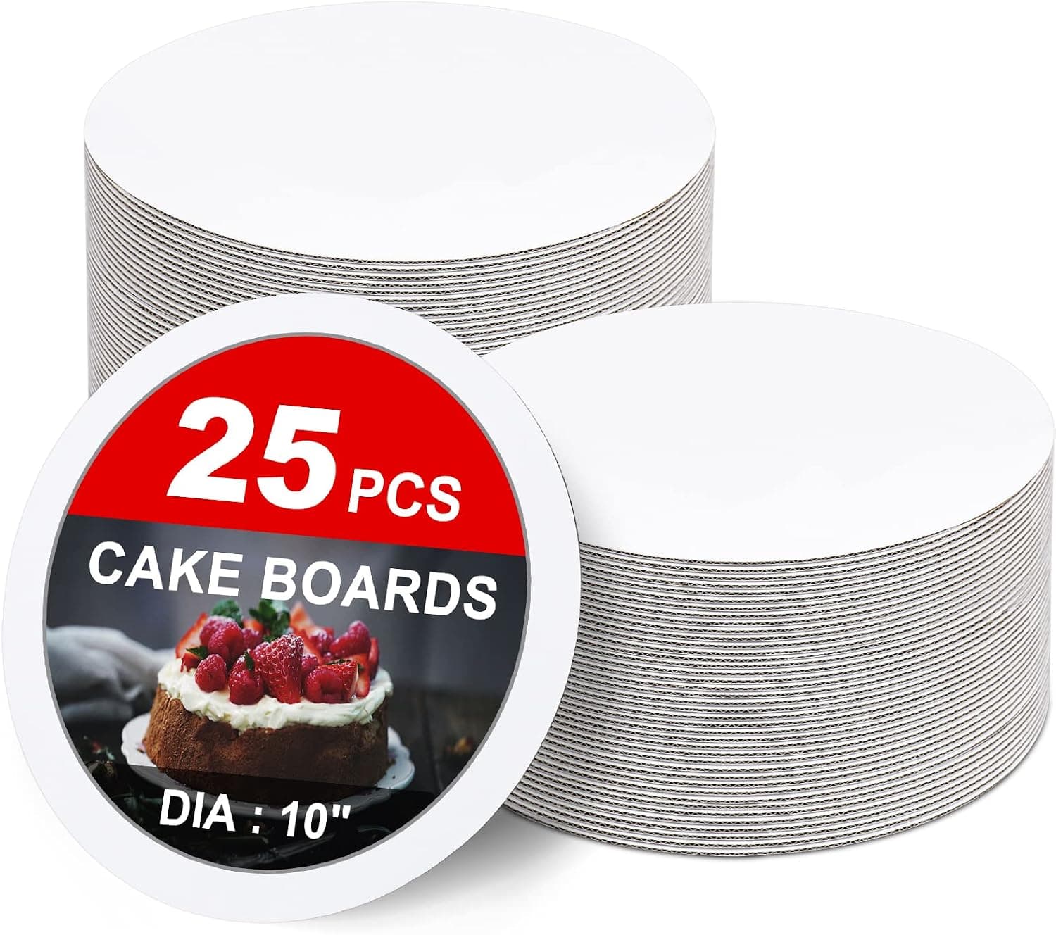 ZENOWICK 25-Pack Cake Boards 10 inch Round, White Food-Grade Cardboard