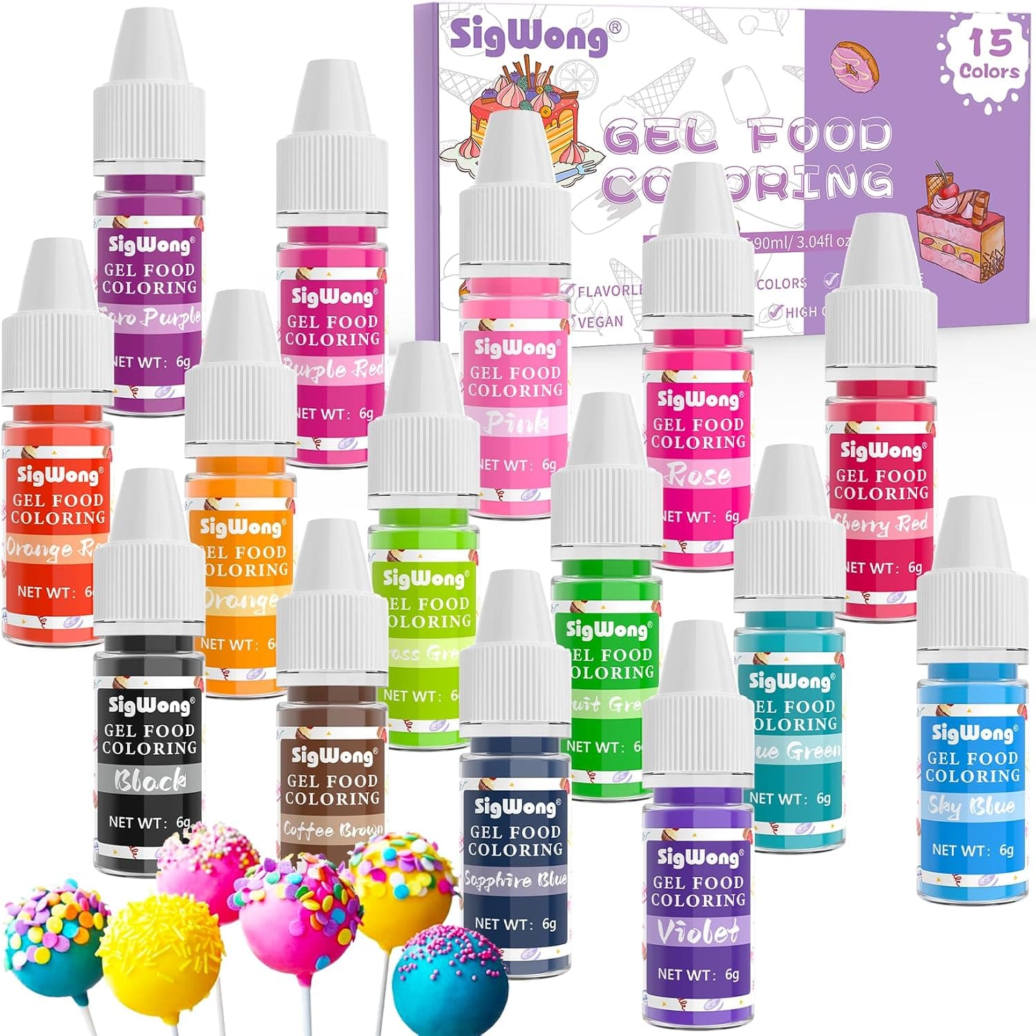 15 Colors Flavorless Gel Based Food Color Dye, Vibrant Concentrated