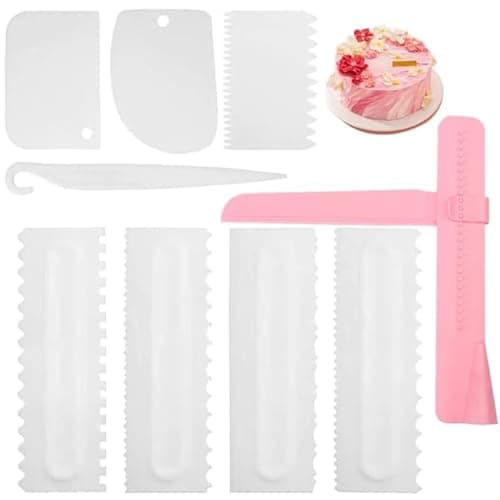 Cake Scraper Set of 9 Packs, Cake Scraper Smoother Set, Adjustable Icing Scraper Polisher Tool, Cake Decorating Comb, Icing Smoother Plastic Sawtooth Cake Icing Kitchen Baking Cake Edge (White)