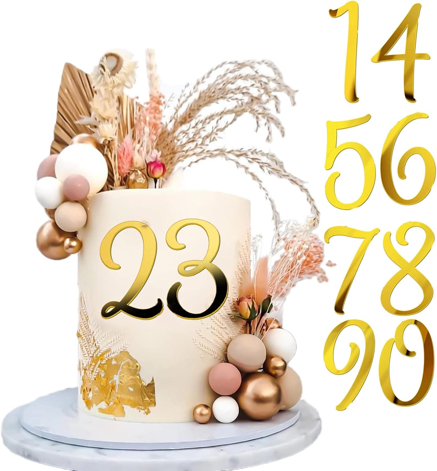 Acrylic Cake Numbers Topper, 0-9 Numbers Happy Birthday Cake Topper Gold Acrylic Wedding Party Cupcake Toppers