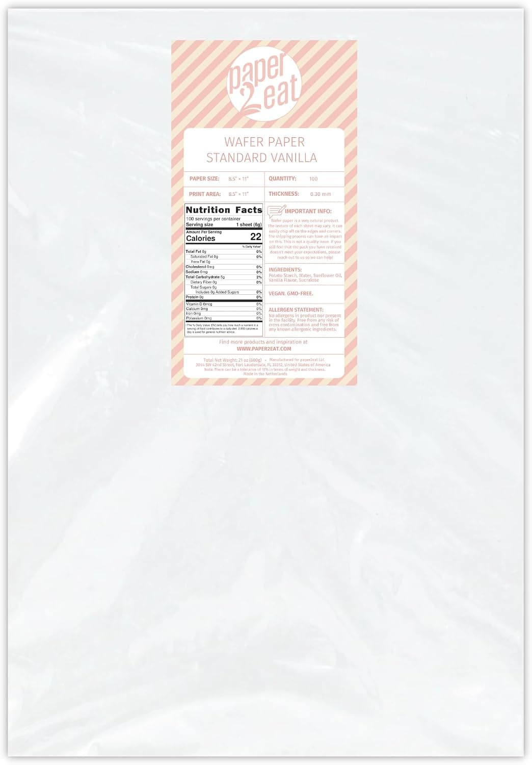Printable Edible Wafer Paper Sheets from paper2eat (0.30 mm - 100 sheets/Vanilla)
