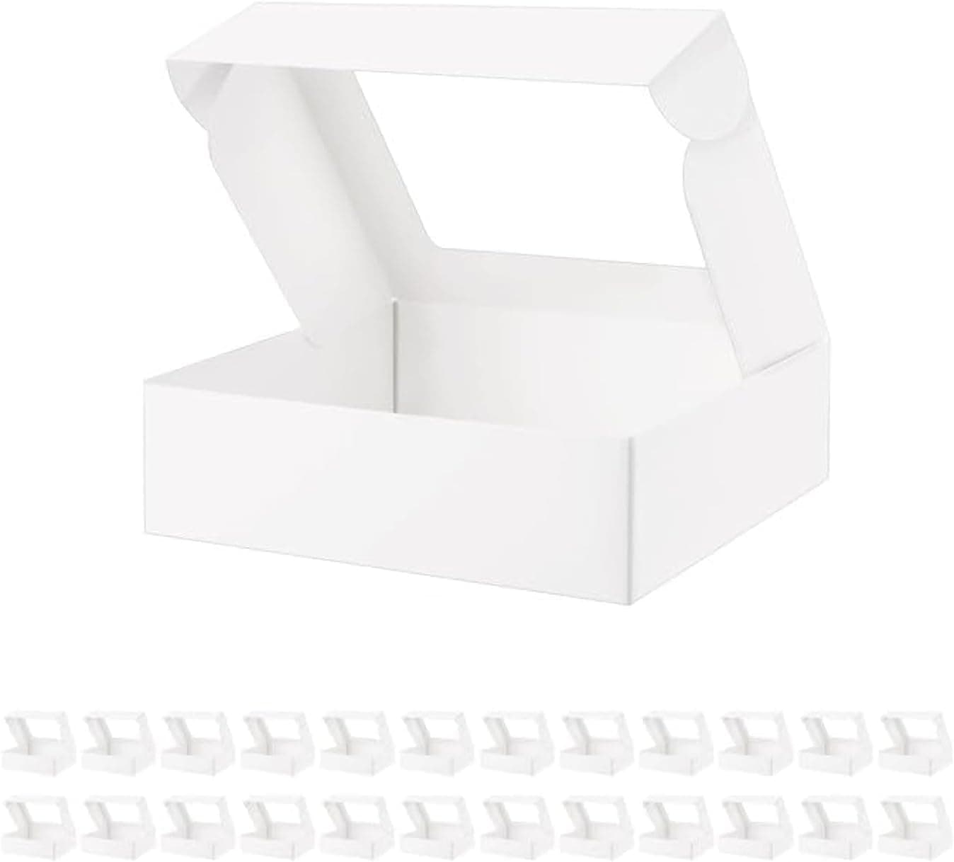 BAKIPACK 25 White Bakery Boxes with Window, 9x7x2.5 Inches Cake Boxes