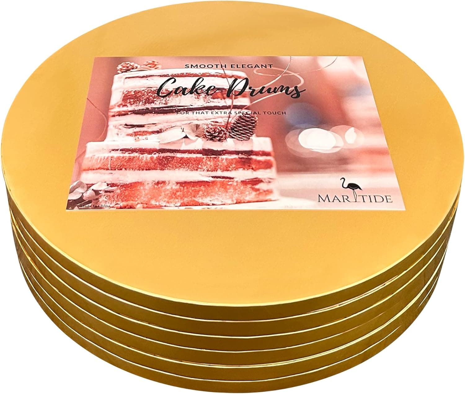10 Inch Cake Board Drums Round, 6-Pack, Gold, Sturdy 1/2 Inch Thick