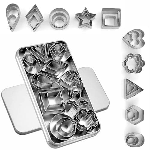 YomiFamily 30Pcs Mini Cookie Cutter Set with Box, 3 Sizes Per Shape | Stainless Steel, Tiny Polymer Clay Cutters, Small Geometric Biscuit Mold Set, Safe for Kids