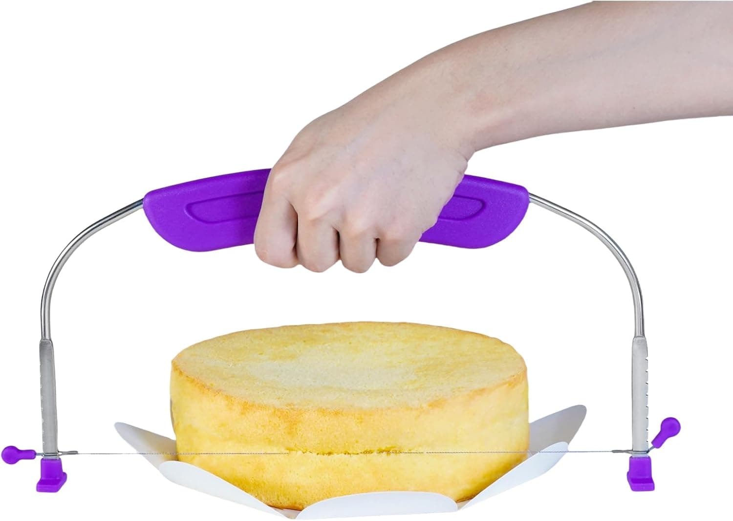 YAMHOHO Adjustable Cake Cutter Slicer Leveler, 9 Heights, Stainless Steel Double Wires (Purple)