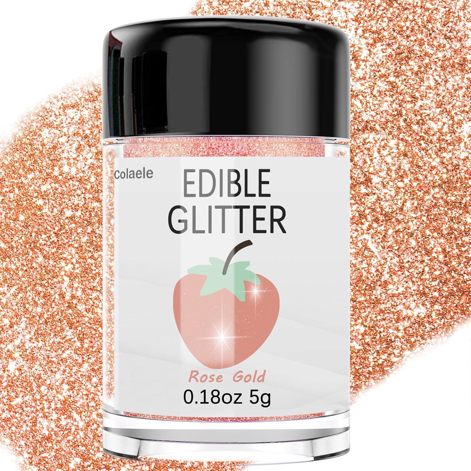 Colaele Rose Gold Edible Glitter for Cakes Drinks, 5 grams Food Grade Luster Dust