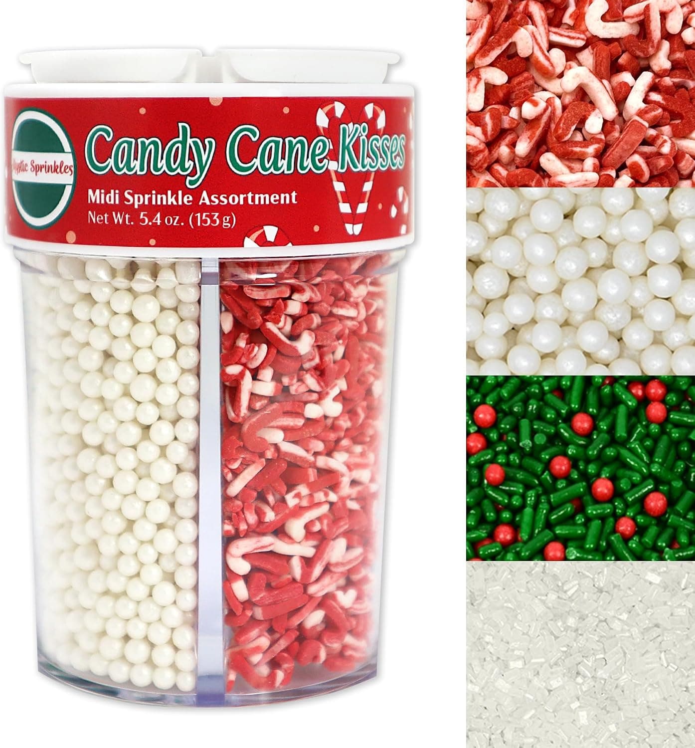 Mystic Sprinkles 4 Cell Sprinkle Assortments (Candy Cane Kisses, Midi)