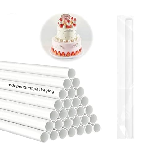 DaTpuik 15PCS 9.5 Inch White Plastic Cake Dowel Rods for Tiered Cake Pillars Construction and Stacking Supporting Cake Round Dowels Straws with 0.4 Inch Diameter Individually Wrapped