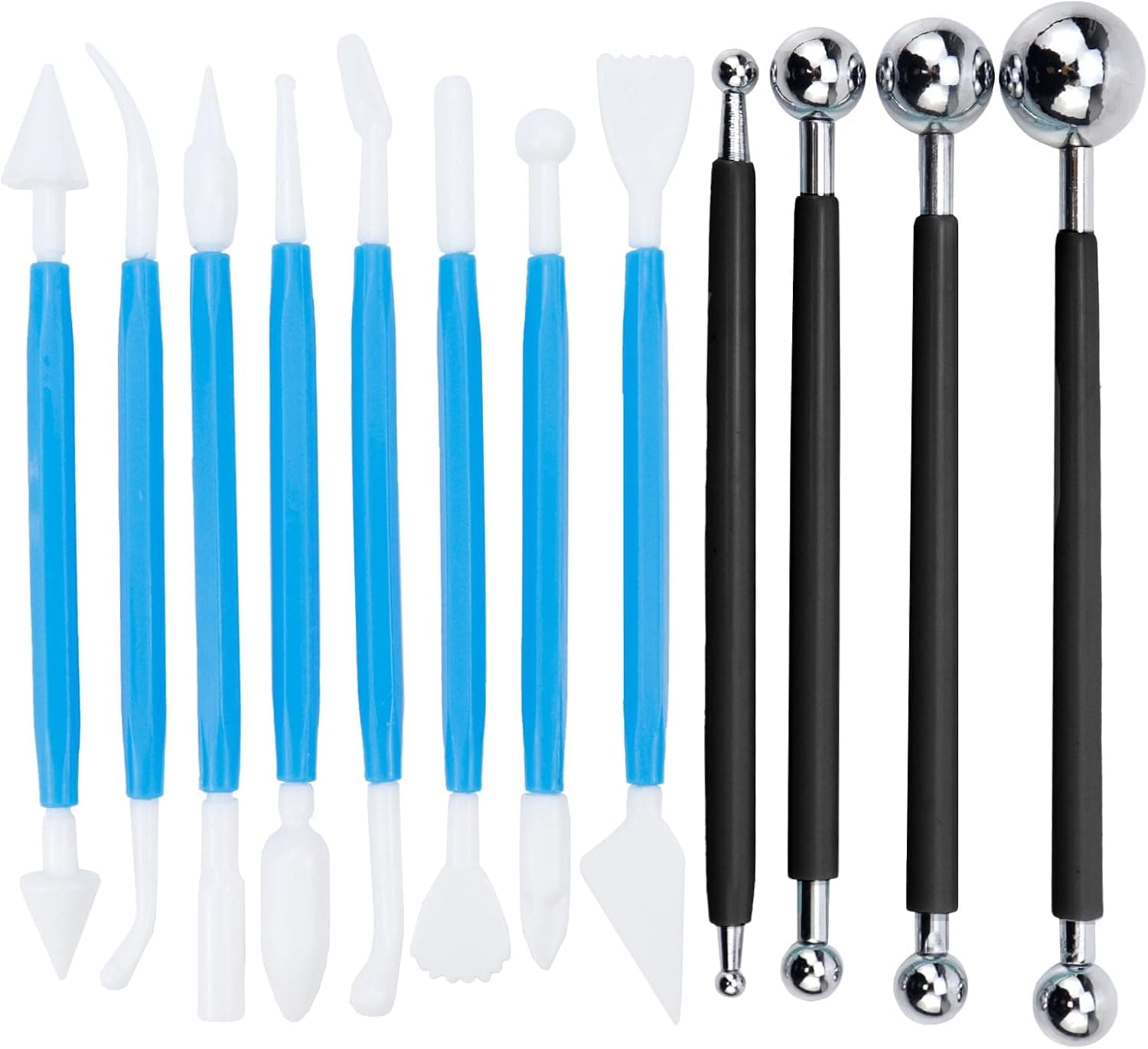 Antrader Fondant Cake Decorating Kit, Sculpting Modeling Tools and Double Head Metal Ball Gum Paste Modeling Tool Sets, 12Pcs Set