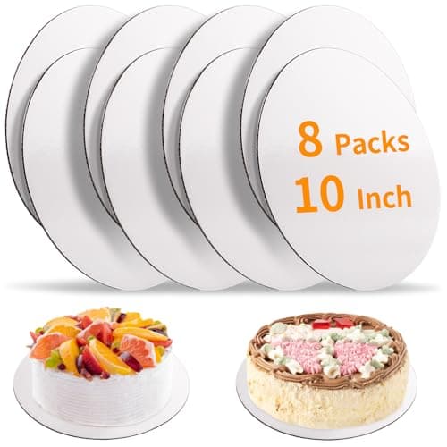 8 Pcs Cake Boards,10 inch Round Cardboard Cake Rounds Cake Base | Waterproof and Oil-proof，Food-Graded, White Cardboard for Cake DIY, Dessert and Crafts Display