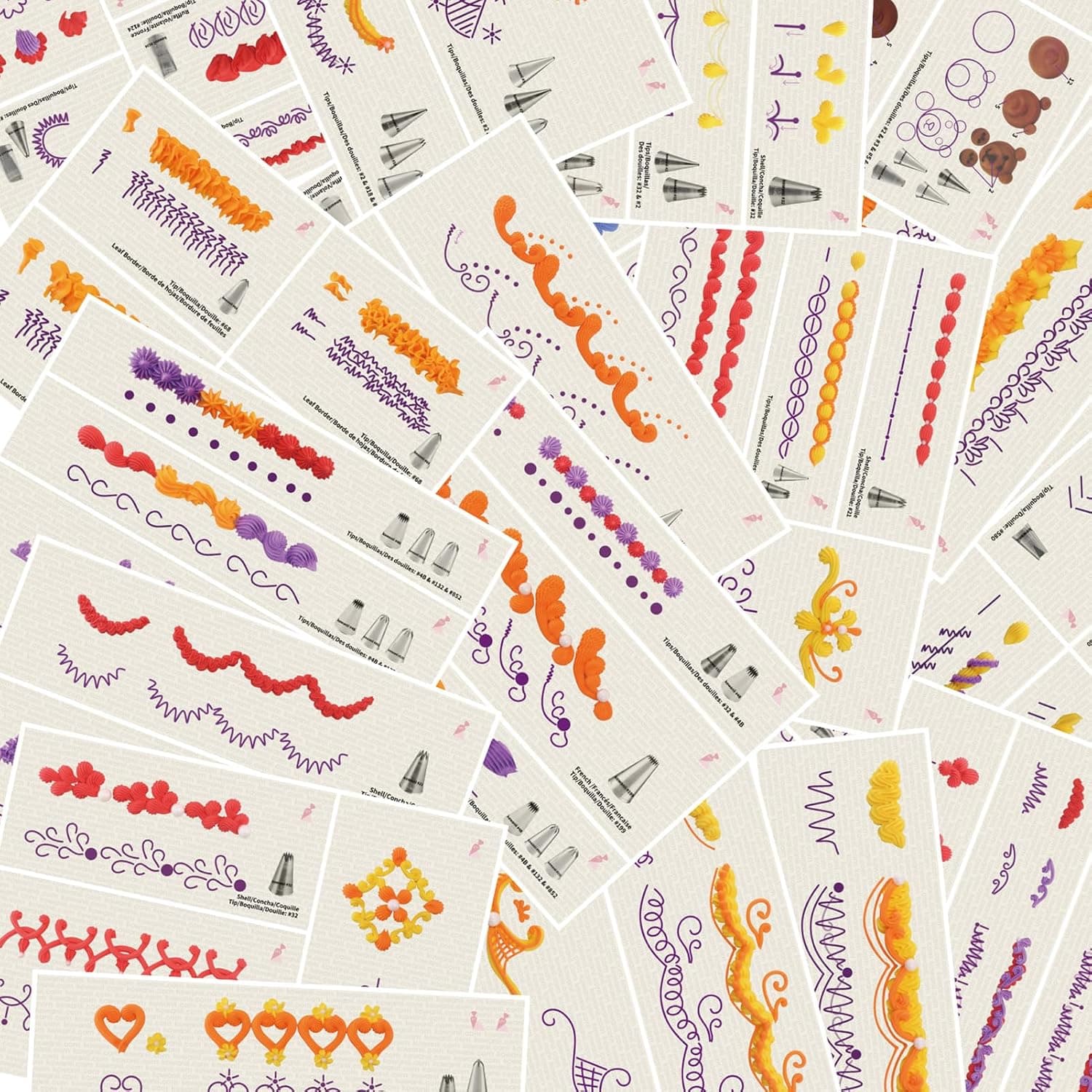 kowanii Piping Tips Practice Board Guide Paper Sheets 250+ Cake Decorating Tips Techniques Tutorial Patterns 74 Sheets/Set