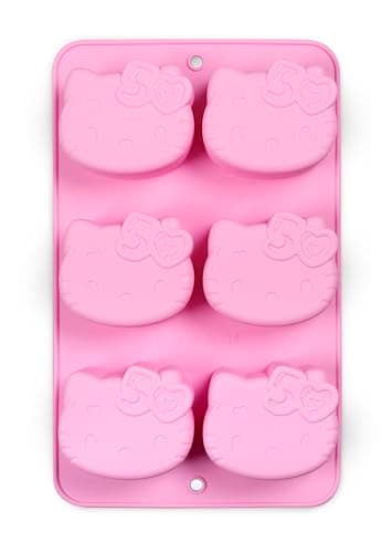 Handstand Kitchen Hello Kitty Cupcake Pan, Kitty Face Shape, Silicone | Officially Licensed, Limited Edition 50th Anniversary Bow & Pink Color, Dishwasher Safe, Food Grade, Oven-Safe