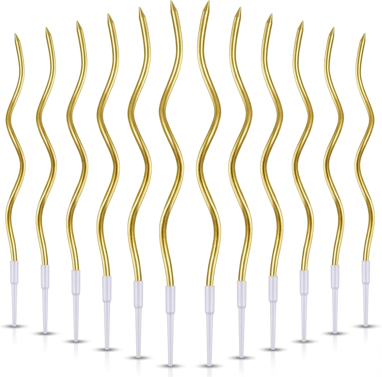 EXPBROZ 12-Count Spiral Birthday Candles, Long Twisty Gold Party Candles with Candle Holders