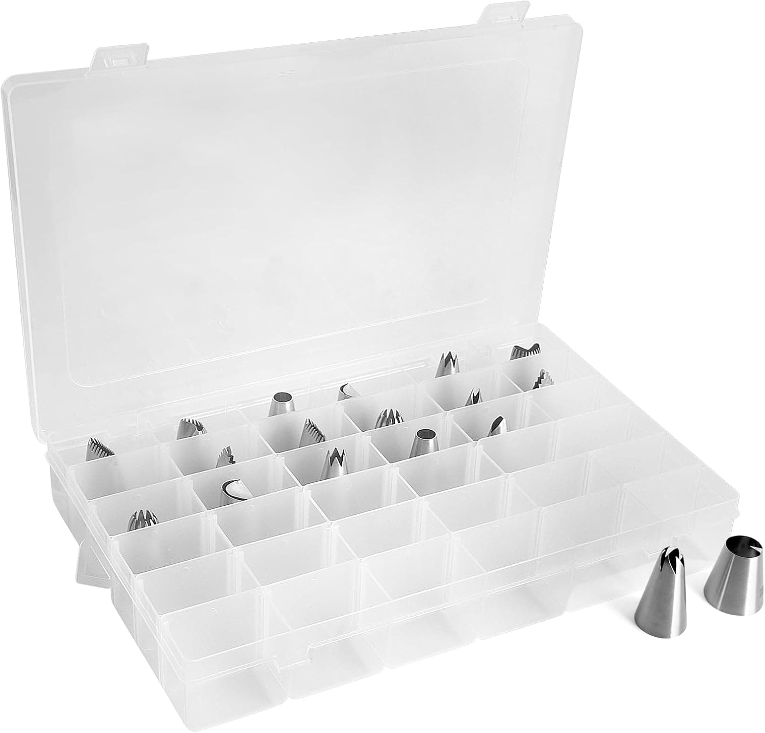 Piping Tip Organizer Box, 36 Grids Storage Container with Adjustable Dividers, Clear Plastic Compartment Container