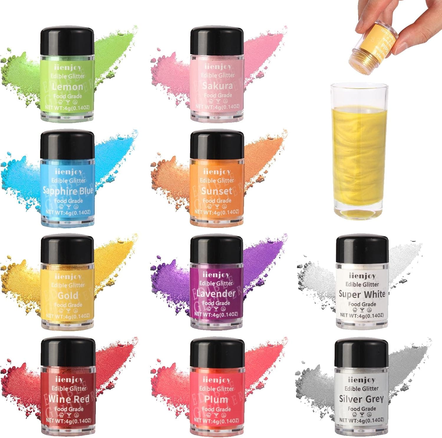 Edible Glitter - 10 Colors Luster Dust for Cocktails, Strawberries, Cupcakes Decoration