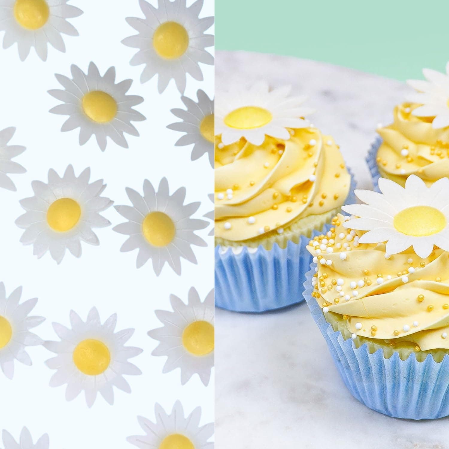 Wafer Paper Daisy Flowers Edible Cupcake Toppers for Cake Decorating (20)