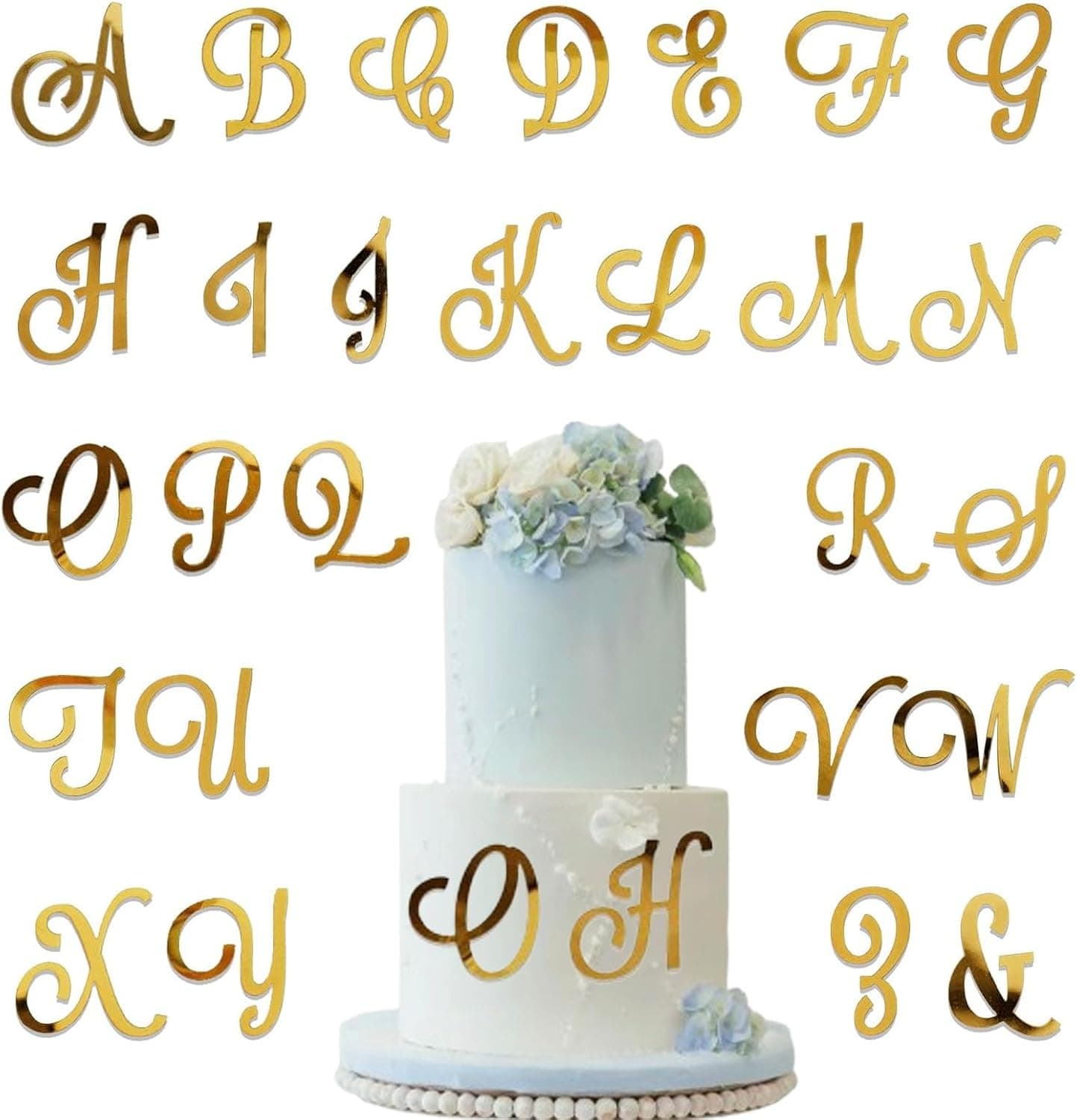 Acrylic Alphabet Cake Topper - DIY Personalized Name Cake Toppers with A-Z Gold Letter Set for Custom Wedding, Baby Shower, or Birthday