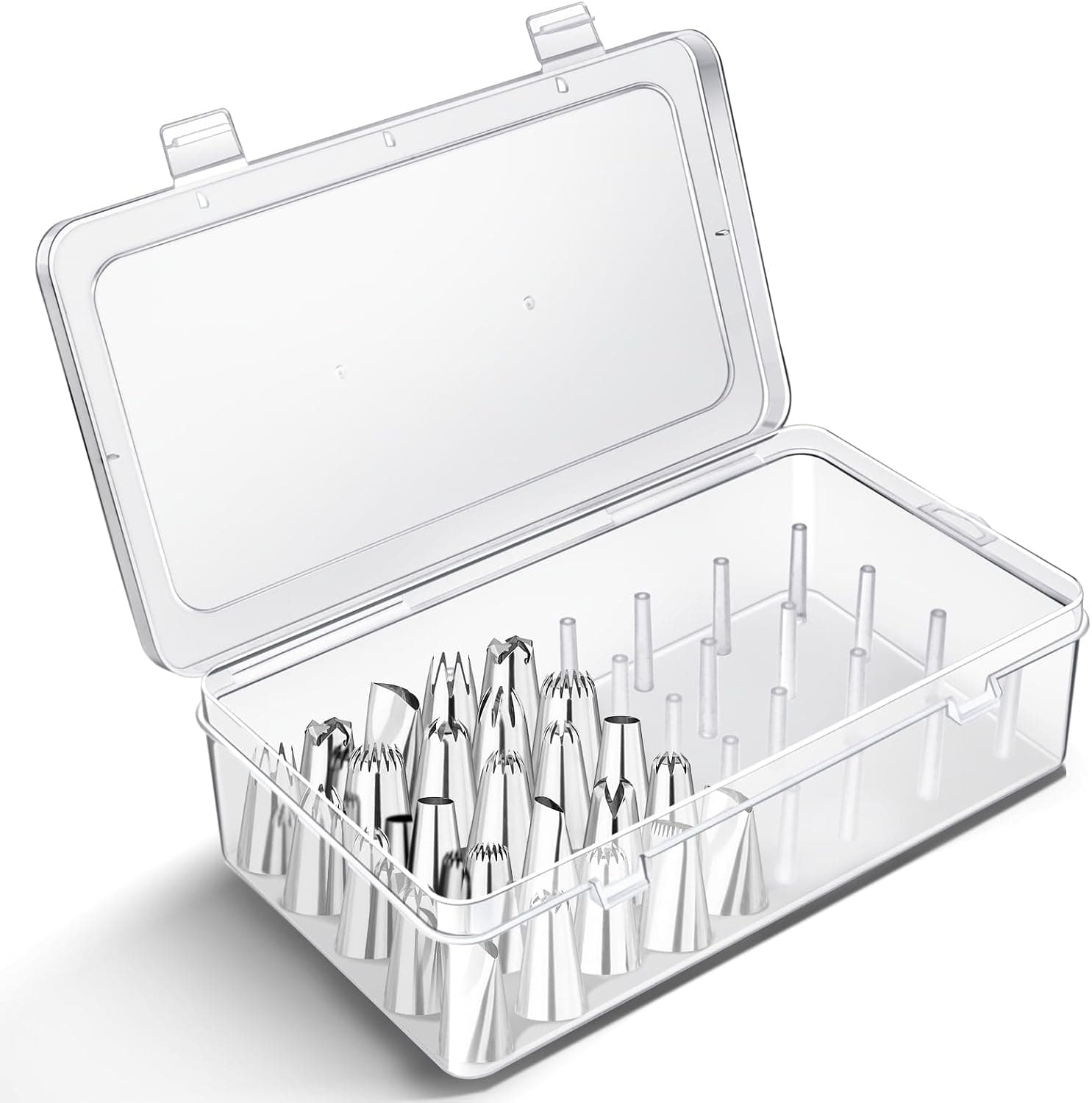 Piping Tips Storage Box with Fixed Pins, 42 Pegs Piping Tip Set Organizer Case, Cake Decorating Kit Storage