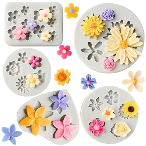 JOERSH Silicone Flower Fondant Molds, 5Pcs
