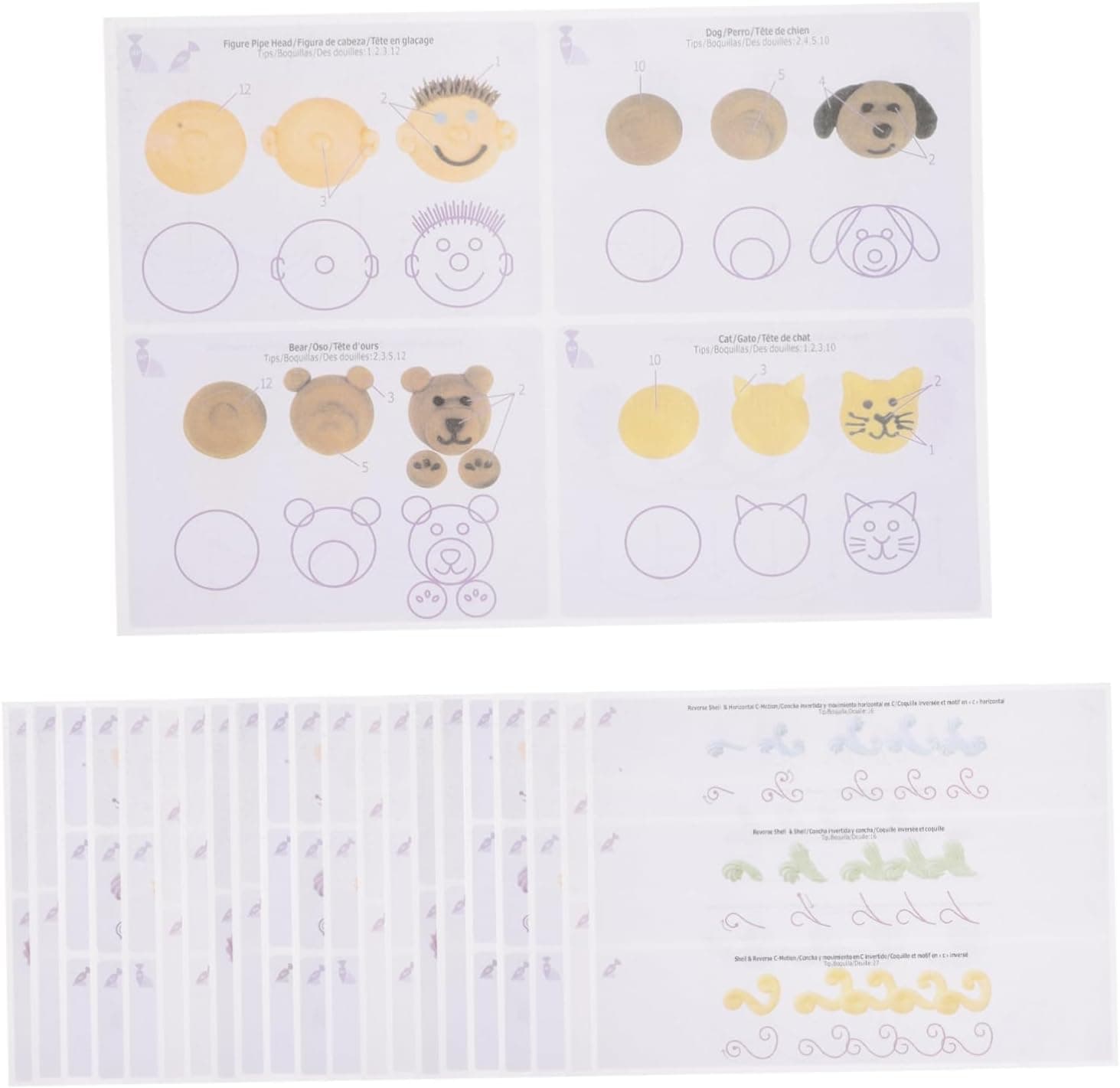 FUNNETOYU 12 Sheets Piping Drawings for Cake Decorating Cookie Cupcake Pastry Practice Templates
