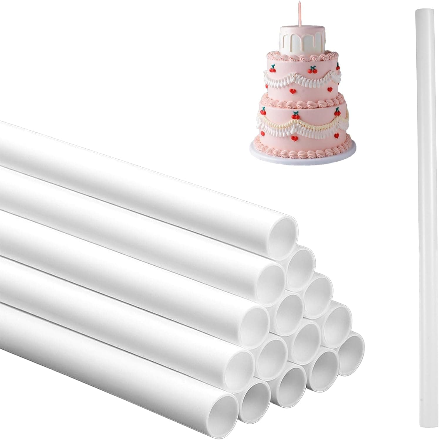 150 Pcs White Plastic Cake Dowel Rods, 9.5 Inch Tiered Cake Construction Supports, Food Grade Stacking Rods