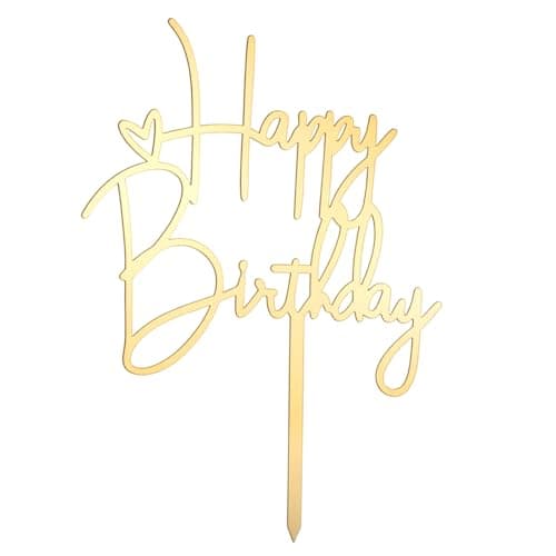 2pcs Happy Birthday Cake Toppers Gold Acrylic Cake Decorations | Cake Toppers for Girls Women's Party Birthdays Cakes Supplies for Celebrating Anniversary Party