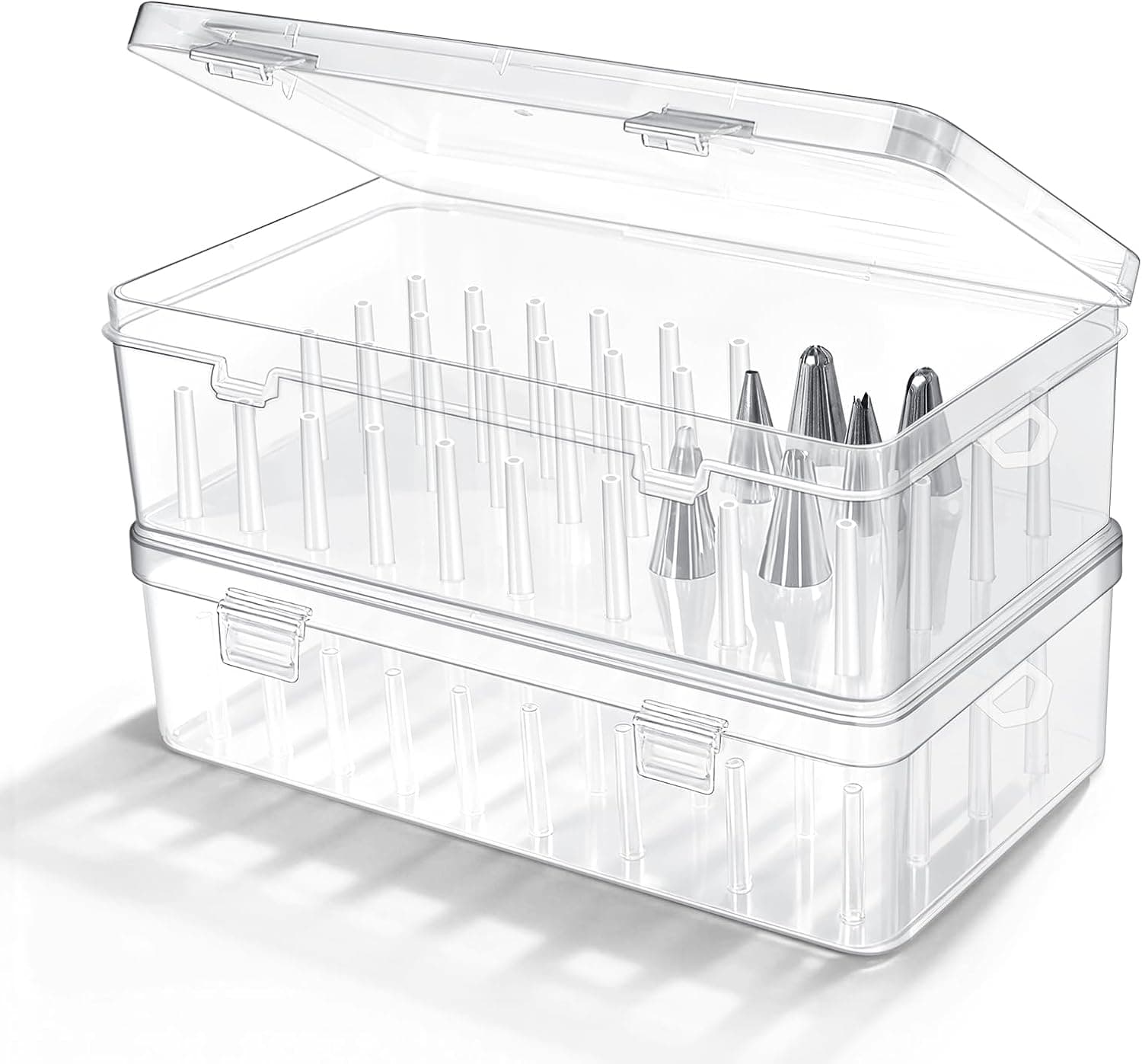 Kevenal Piping Tip Organizer Storage Box (2 Packs), Upright Tip Holder with Secure Lock, Holds 84 Tips