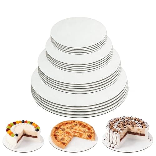 20 Pcs Cake Boards, Cardboard Cake Boards 6/8/10/12 Inch (5 Each Size), Round Cake Circles, Pizza Cardboard Rounds for Baking, Wedding, Birthday, Dessert, Decorating