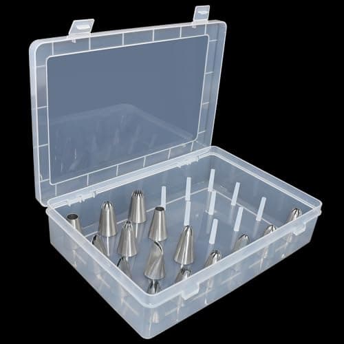 Large Piping Tips Storage Box with Fixed Pins, 24 Pegs Piping Tip Organizer Case for Baking Supplies Storage
